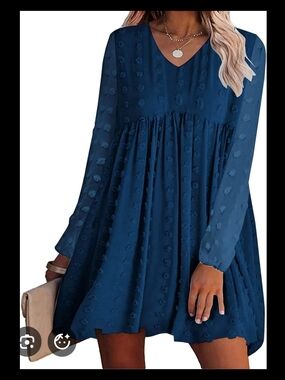 Kirundo Women’s Teal V-Neck Long Sleeve Babydoll Maternity or Swing Dress Size S